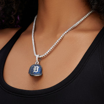 Detroit Tigers Official MLB Baseball Cap Pendant in White Gold