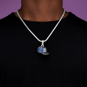 Detroit Tigers Official MLB Baseball Cap Pendant in White Gold