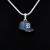 Detroit Tigers Official MLB Baseball Cap Pendant in White Gold