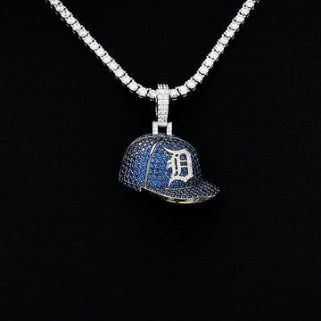 Detroit Tigers Official MLB Baseball Cap Pendant in White Gold