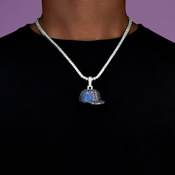 Boston Red Sox Official MLB Baseball Cap Pendant in White Gold