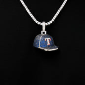 Texas Rangers Official MLB Baseball Cap Pendant in White Gold