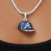 Atlanta Braves Official MLB Baseball Cap Pendant in White Gold