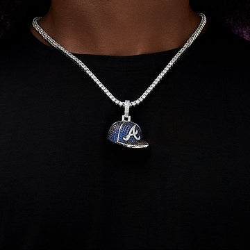 Atlanta Braves Official MLB Baseball Cap Pendant in White Gold