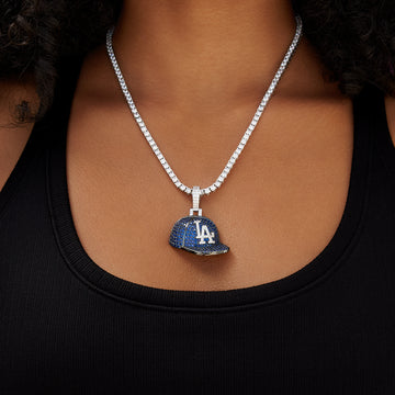 Los Angeles Dodgers Official MLB Baseball Cap Pendant in White Gold