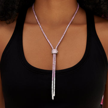 Pink Diamond Tennis Bolo Chain in White Gold - 3MM