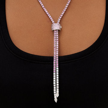Pink Diamond Tennis Bolo Chain in White Gold - 3MM