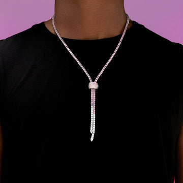Pink Diamond Tennis Bolo Chain in White Gold - 3MM