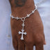 Iced Flared Cross Rosary Bracelet in White Gold