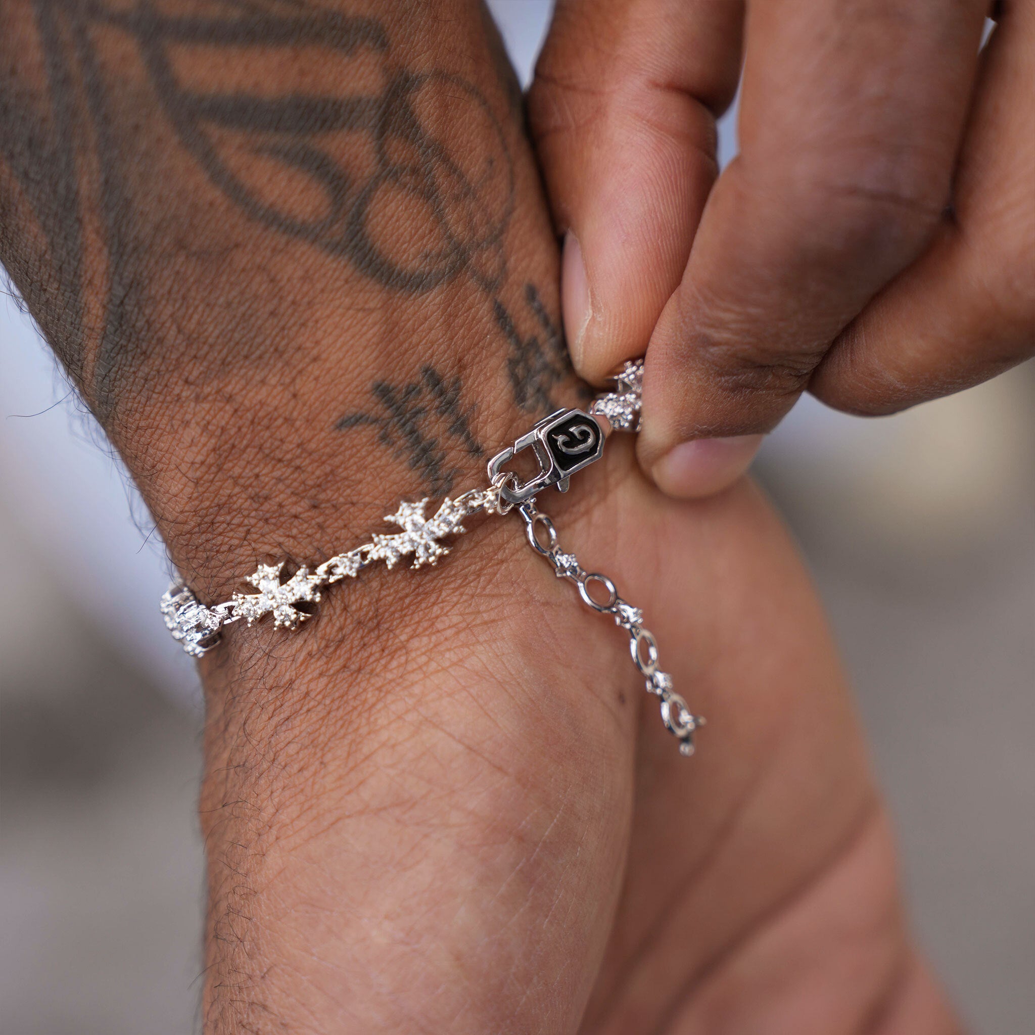 Iced Flared Cross Rosary Bracelet in White Gold- The GLD Shop