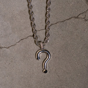 Question Mark Pendant in Sterling Silver + 6mm Rope Chain Bundle