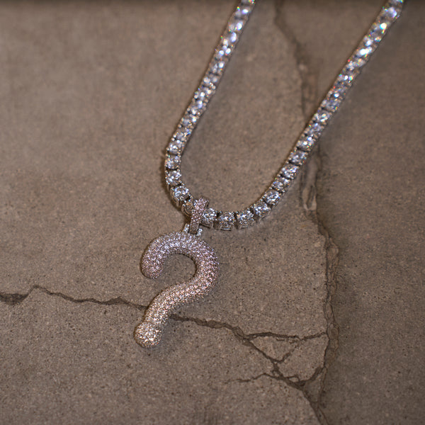 GLD x IDK New York Moissanite Iced Question Mark Pendant in Sterling Silver