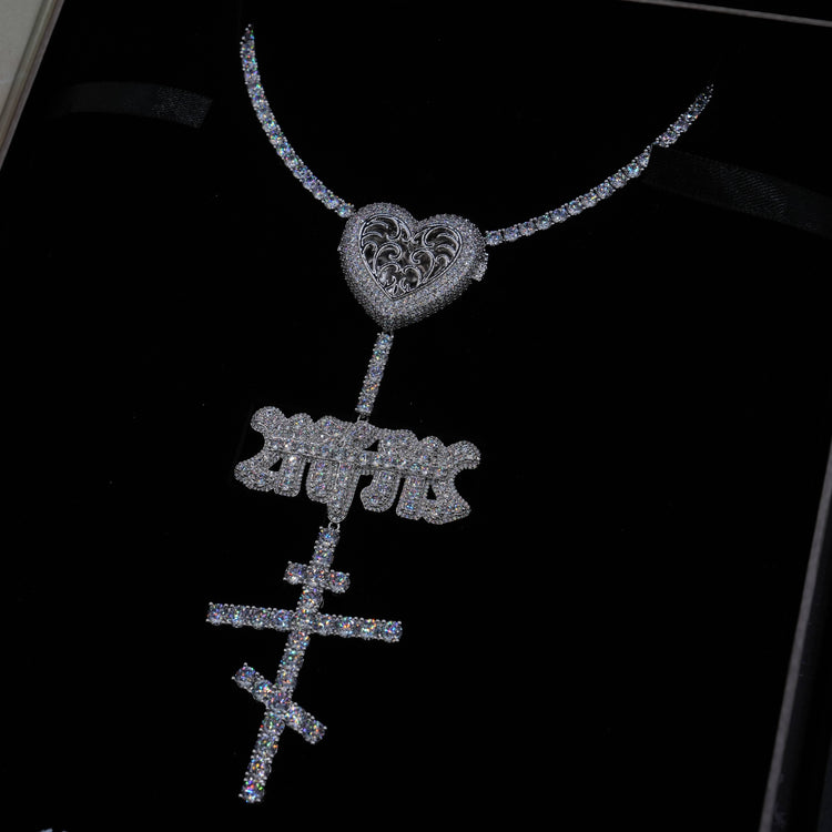 GLD X Bloody Osiris Moissanite Locket Rosary Chain in White Gold