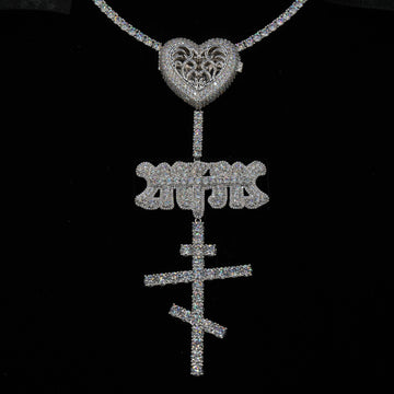GLD X Bloody Osiris Iced Locket Rosary Chain in White Gold