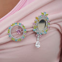 Dangling Mirror Gemstone Brooch in White Gold