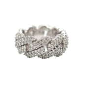 Men's Moissanite Diamond Prong Cuban Ring in White Gold Vermeil