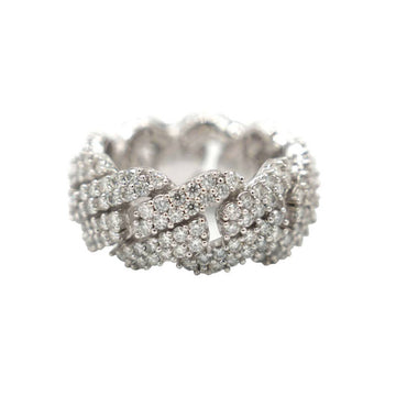 Men's Moissanite Diamond Prong Cuban Ring in White Gold Vermeil