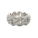 Men's Moissanite Diamond Prong Cuban Ring in White Gold Vermeil