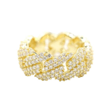 Men's Moissanite Diamond Prong Cuban Ring in Yellow Gold Vermeil