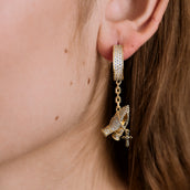 Iced Hanging Praying Hands Hoop Earring in Yellow Gold