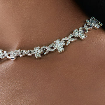 Diamond Multi Cross Necklace in White Gold