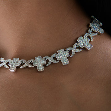 Diamond Multi Cross Necklace in White Gold