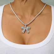 Iced Multicolor Bow Pendant in White Gold