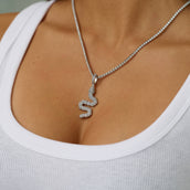 Diamond Snake Pendant in White Gold