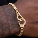 Diamond Prong Cuban Handcuff Bracelet in Yellow Gold