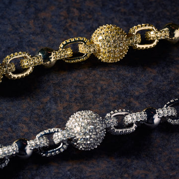 Pulsera de cadena de bolas de moissanita con doble acabado GLD X Bloody Osiris en vermeil de oro blanco y amarillo