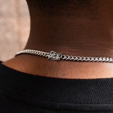 Paquete de Cadena Cubana + Pulsera de 5 mm - Oro Blanco