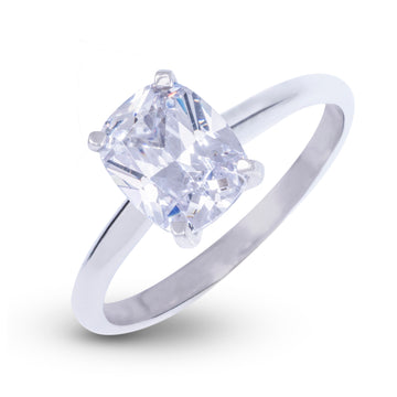 Elongated Cushion Single Stone Lab Diamond Engagement Ring in Solid White Gold