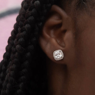 Cushion Cut Earrings in White Gold