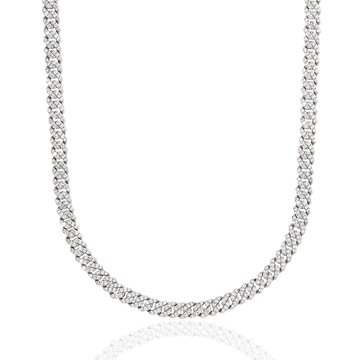 Youth Micro Diamond Prong Cuban Necklace in White Gold - 6mm