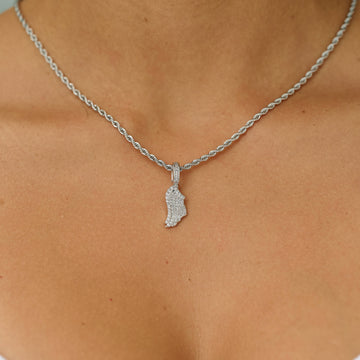 Micro Iced Angel Wing Pendant in White Gold