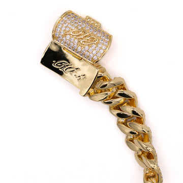 Pulsera de eslabones tipo "prong" con diamantes en oro amarillo - 12 mm