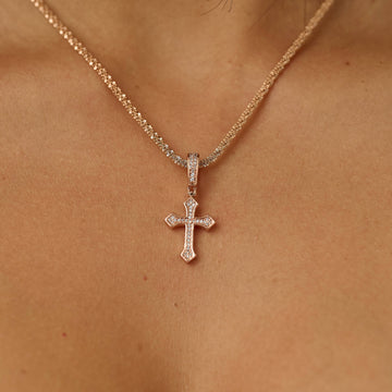 Micro Iced Celtic Cross Pendant in Rose Gold