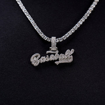 Baseball Lifestyle 101 Iced Wordmark Pendant in White Gold