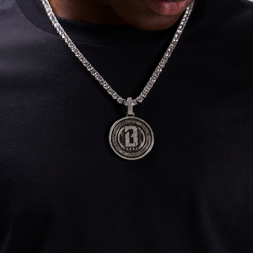 Baseball Lifestyle 101 Iced Coin Pendant in White Gold