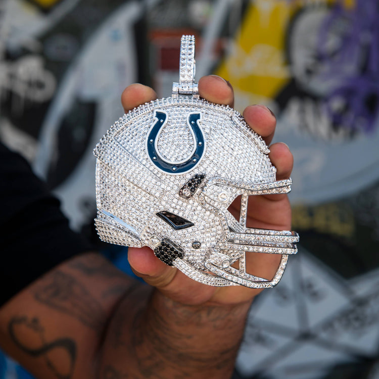 blinged out football helmets Giant Indianapolis Colts Official NFL Helmet Pendant, 14k White
