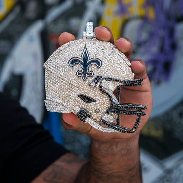 Giant New Orleans Saints Official NFL Helmet Pendant, 14k White