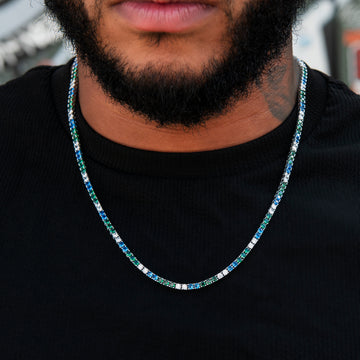 3MM Diamond Tennis Necklace - Green Royal Blue White