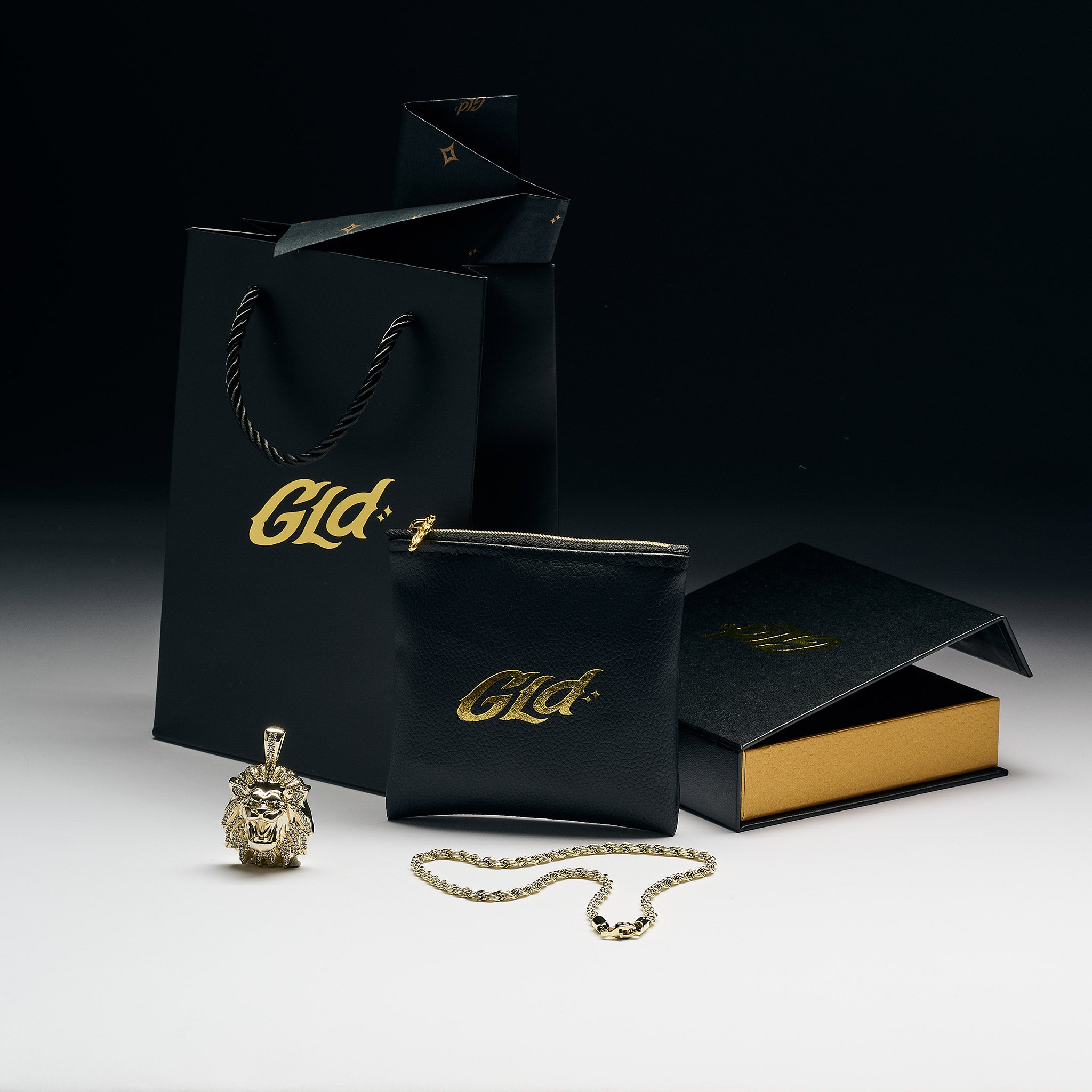 Rope Chain + Iced Lion Pendant in Yellow Gold - 4mm- The GLD Shop