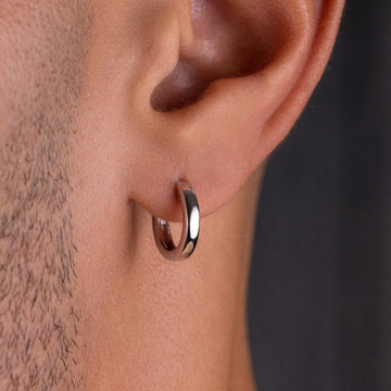 Polished Round Hoop Earrings in White Gold