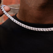 Iced Herringbone Chain in White Gold- 7mm
