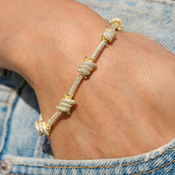 Iced Barbed Wire Bracelet in Yellow Gold