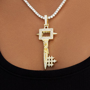 Iced Key Pendant in Yellow Gold