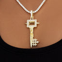 Iced Key Pendant in Yellow Gold