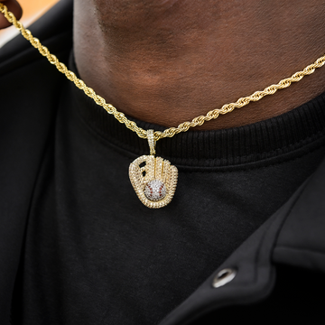 Iced Baseball Pendant + 2mm Rope Chain Bundle In Yellow Gold
