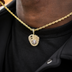 Iced Baseball Pendant + 2mm Rope Chain Bundle In Yellow Gold